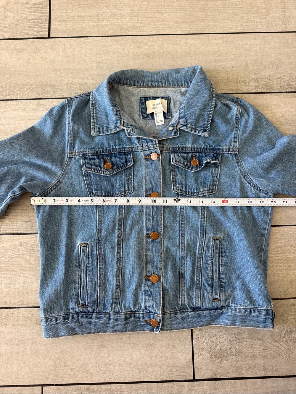 Forever 21 Light Wash Blue Denim Jacket with Copper Buttons